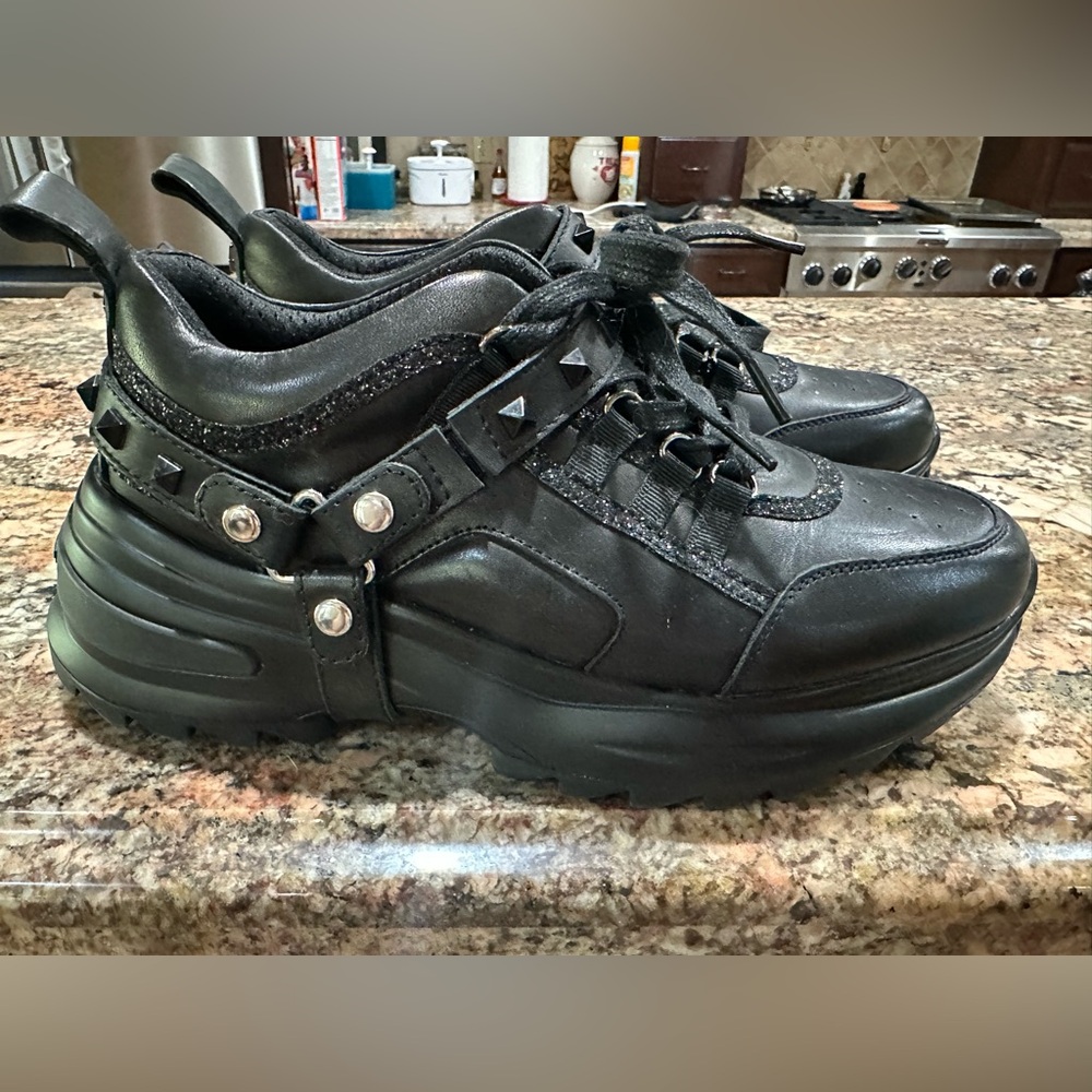 Cult Black Leather Studded Sneakers